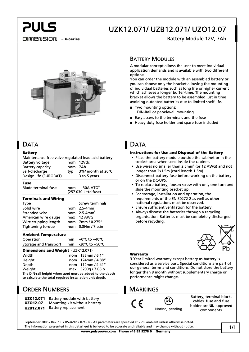 Page n°1 - Manuel utilisateur Puls Dimension DIMENSION UZK12.071