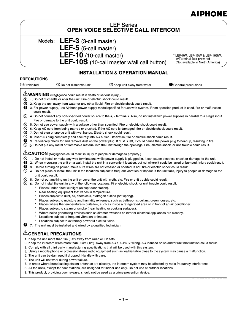 Page 1 de la notice Manuel utilisateur Aiphone LEF-5