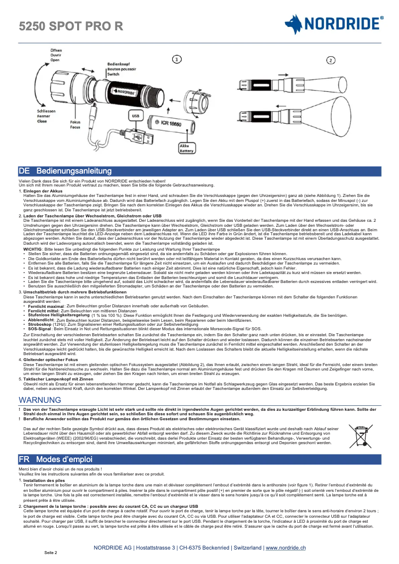 Page n°1 - Manuel utilisateur Nordride 5250 Spot Pro R