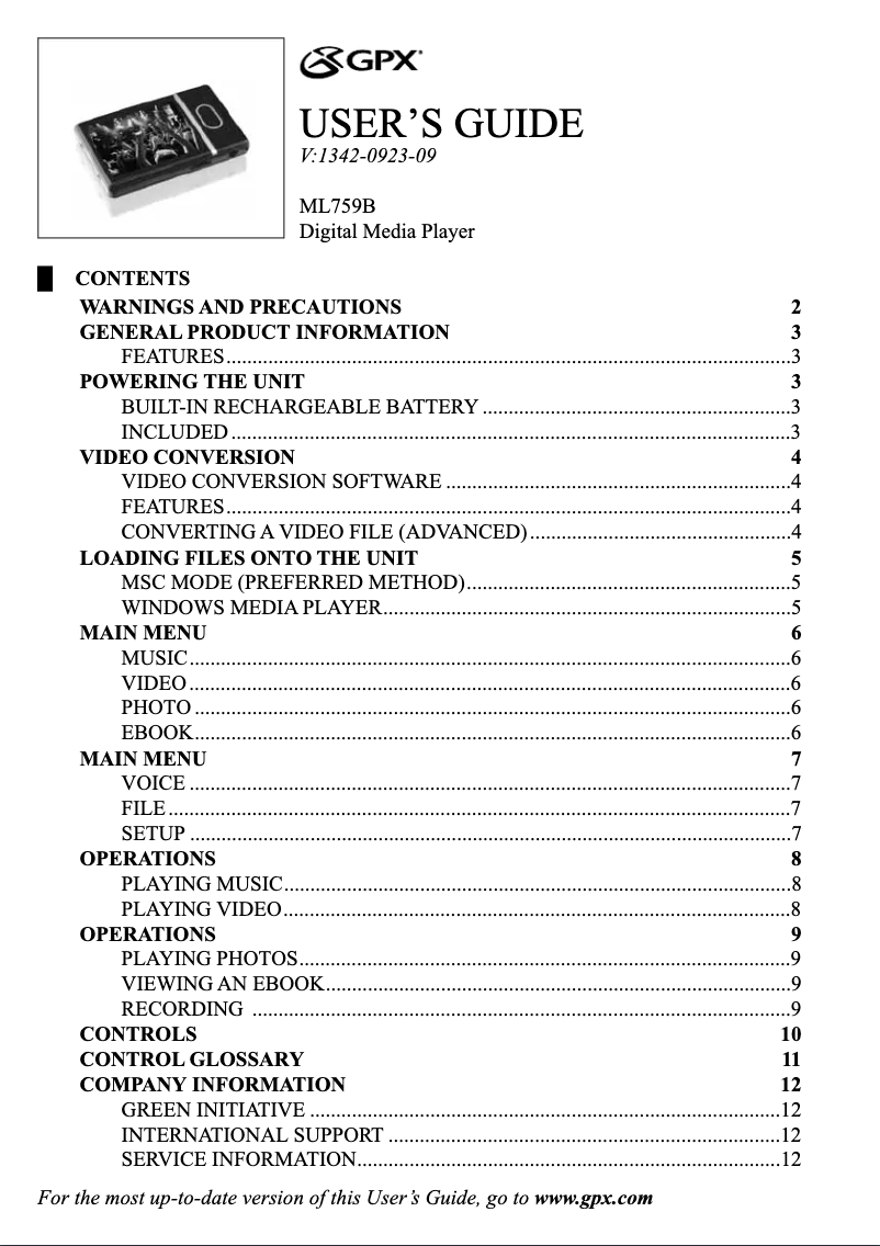 Image de la première page du manuel de l'appareil ML759B
