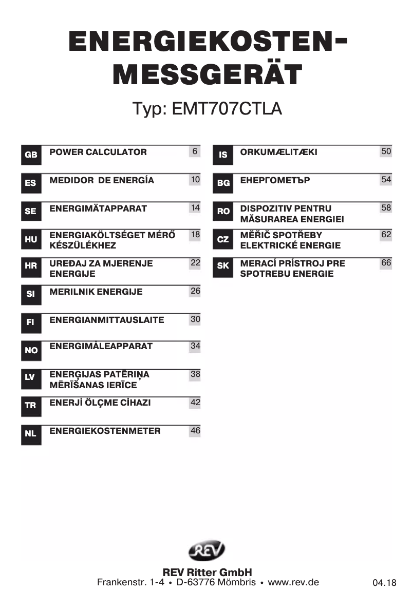 Page 1 de la notice Manuel utilisateur REV EMT707CTLA