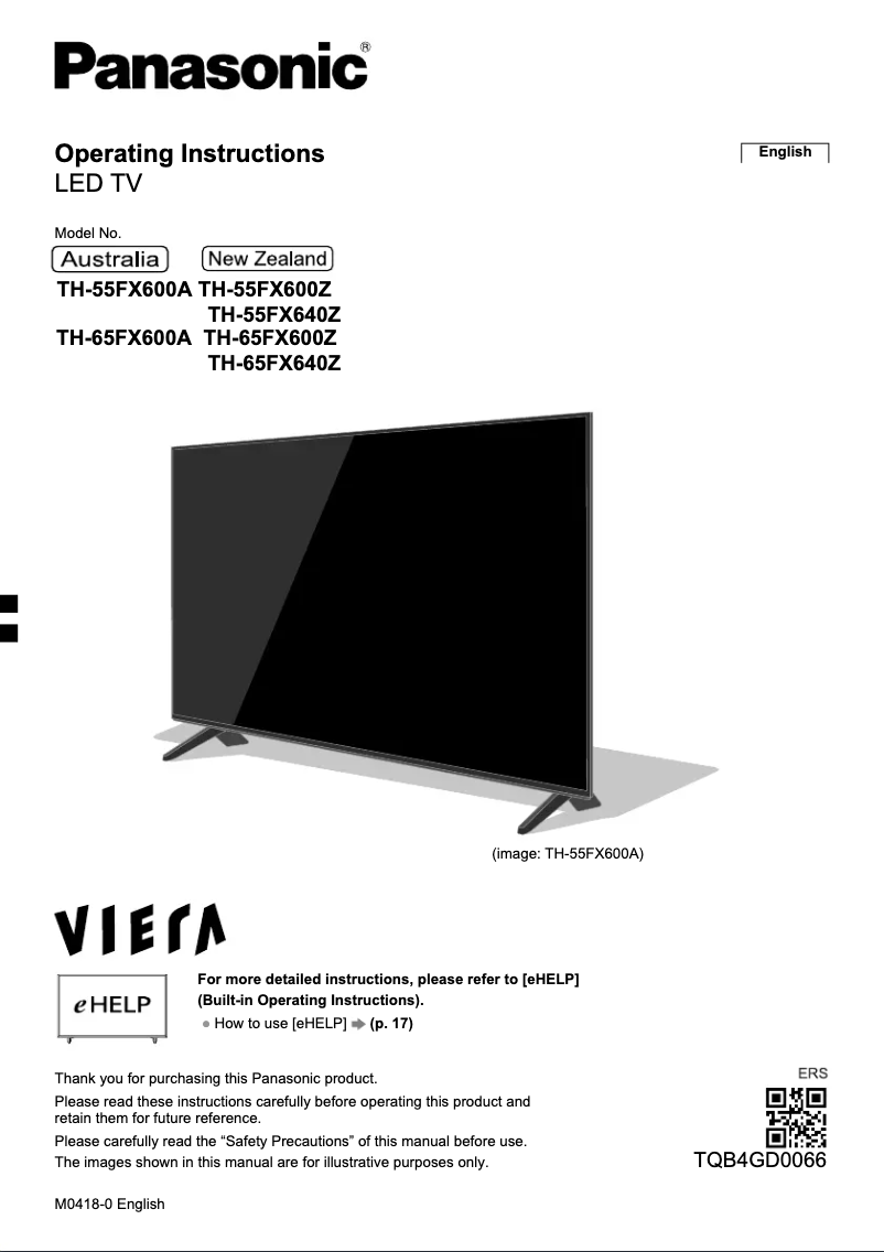 Image de la première page du manuel de l'appareil TH-65FX600A