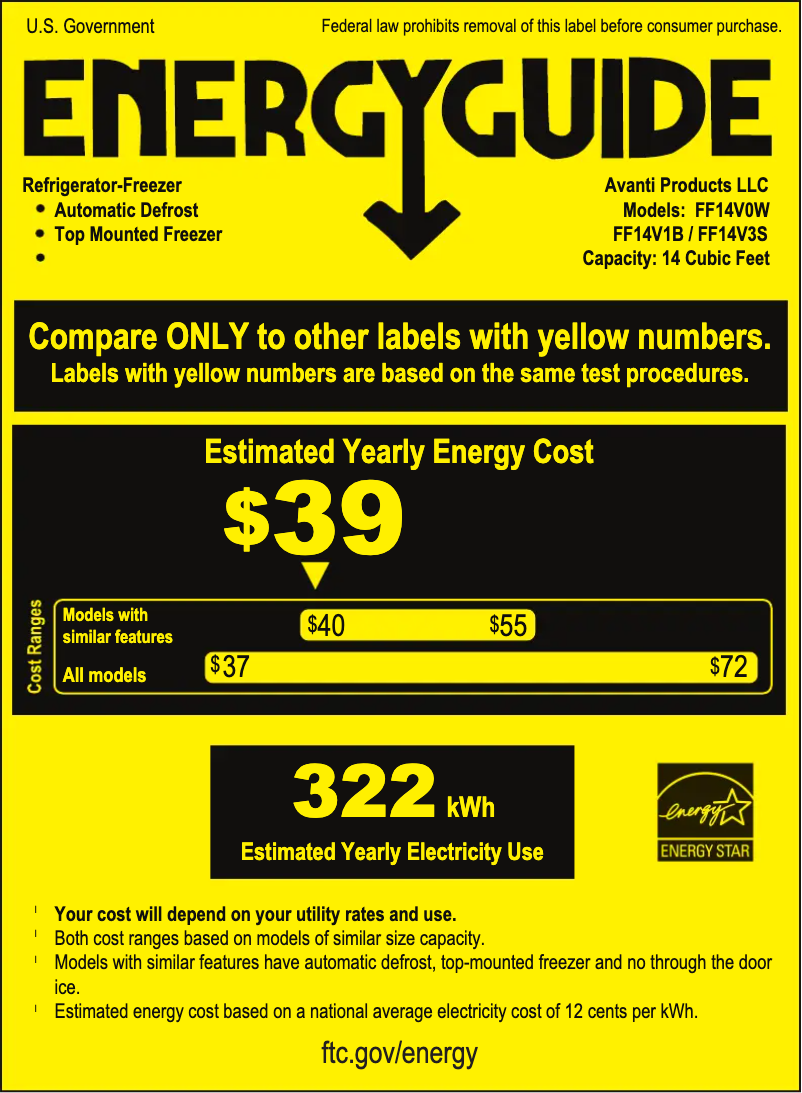 Page n°1 - Label énergétique Avanti FF14V0W