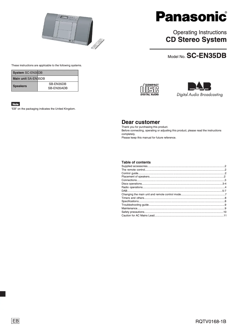 Page n°1 - Manuel utilisateur Panasonic SC-EN35DB