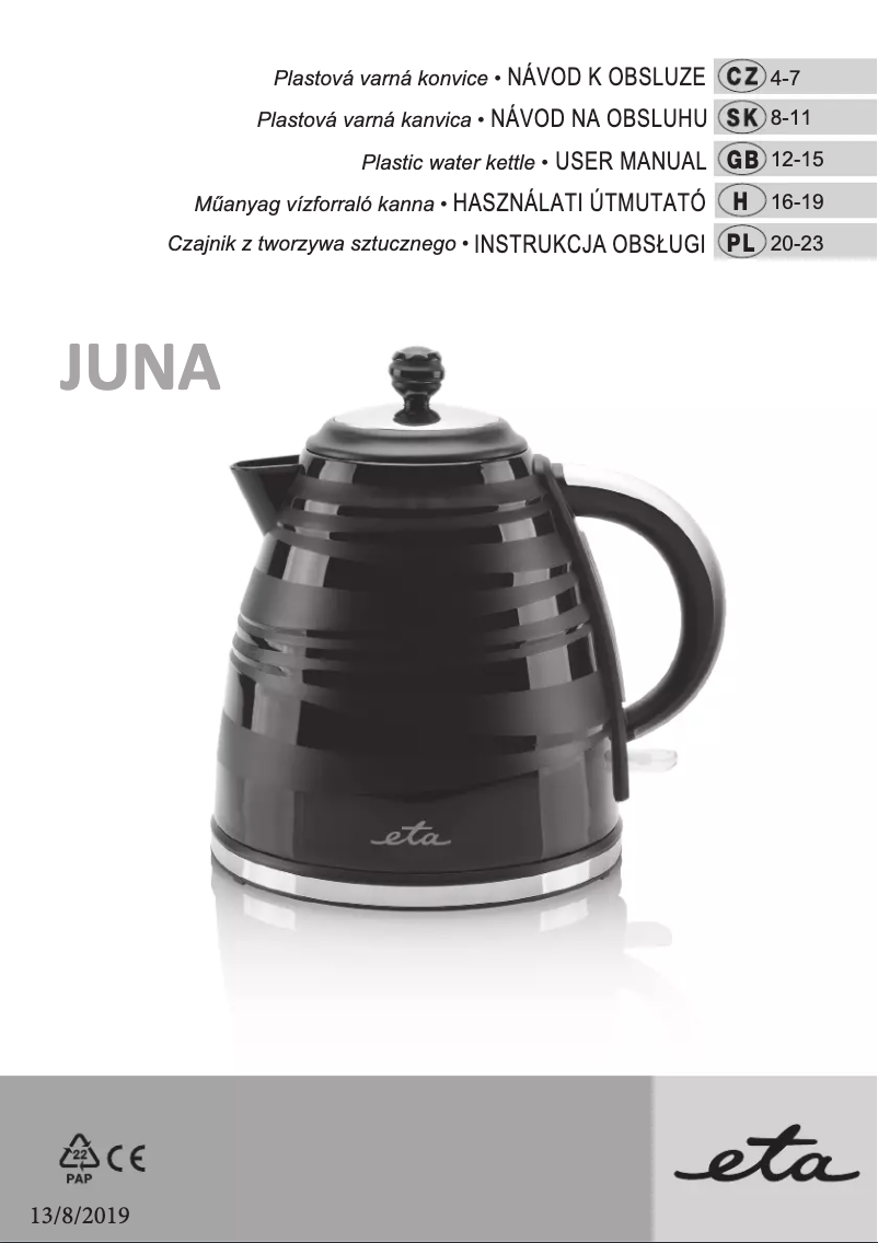 Page n°1 - Manuel utilisateur Eta Juna 1605 90020