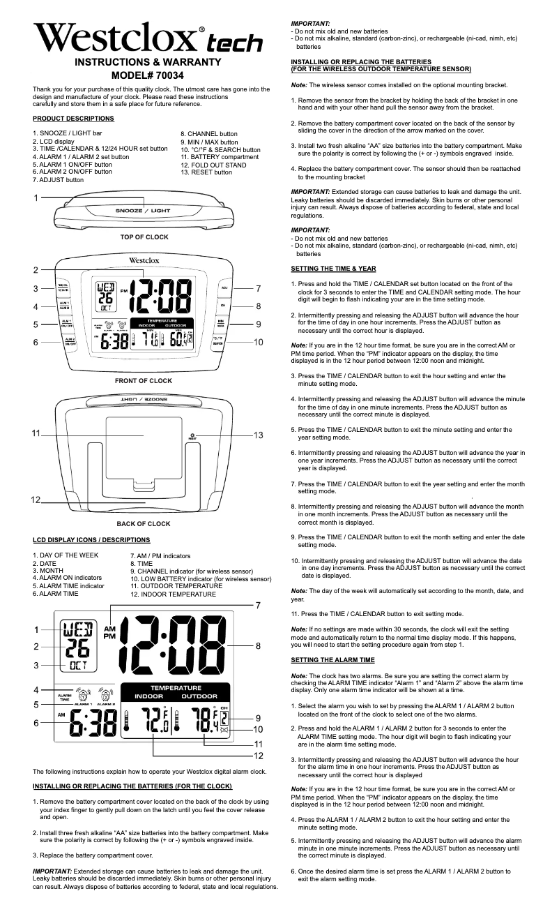 First page image of the manual for 70034