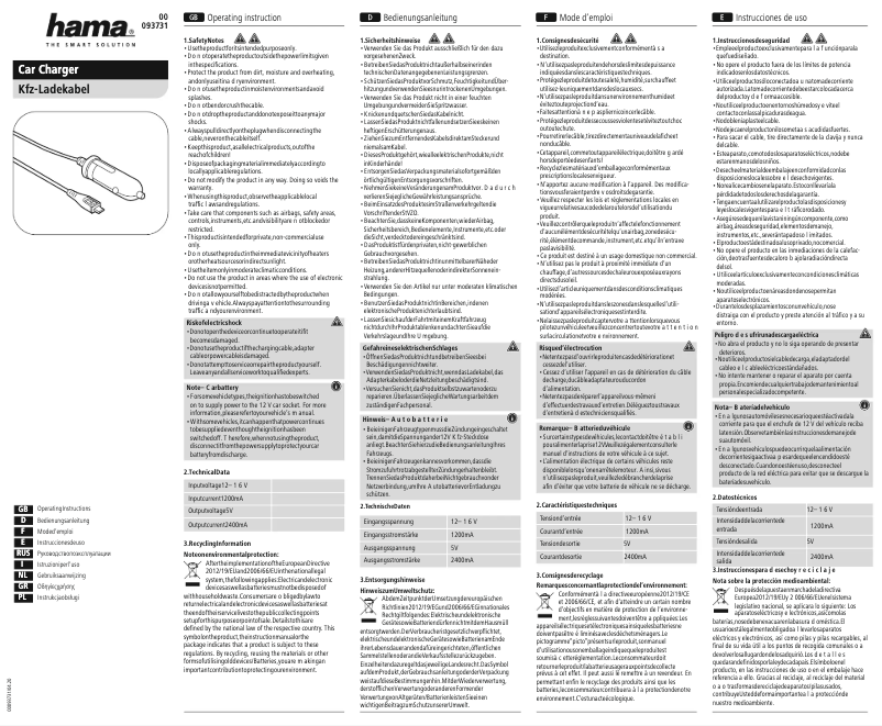 Page n°1 - Manuel utilisateur Hama 093731