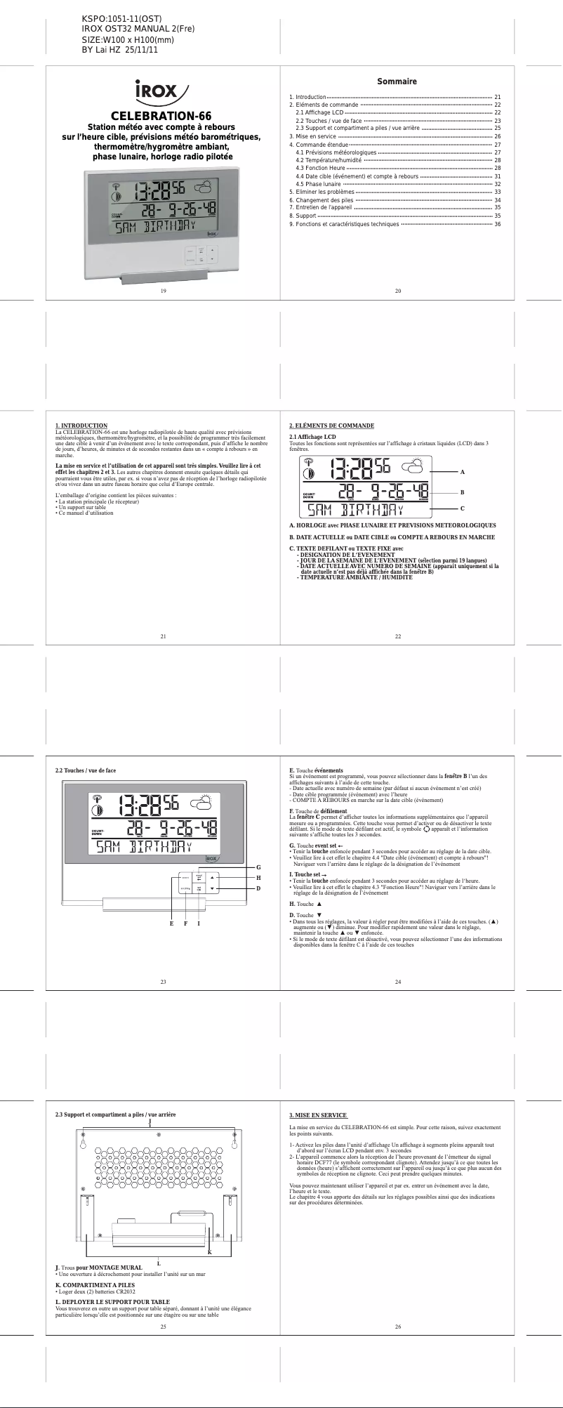 Page 1 de la notice Manuel utilisateur Irox Celebration-66