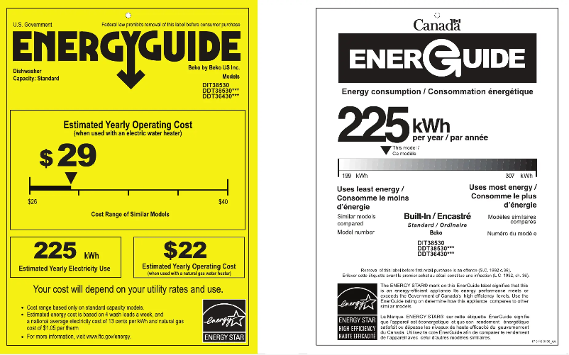 Page 1 de la notice Label énergétique Beko DDT38530X