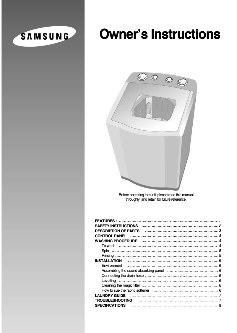 Page 1 de la notice Manuel utilisateur Samsung SW75A1S