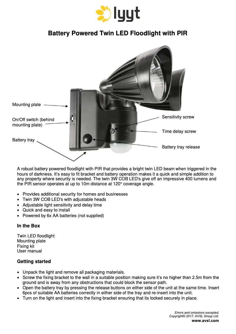 Page 1 de la notice Manuel utilisateur LYYT NL-PIR