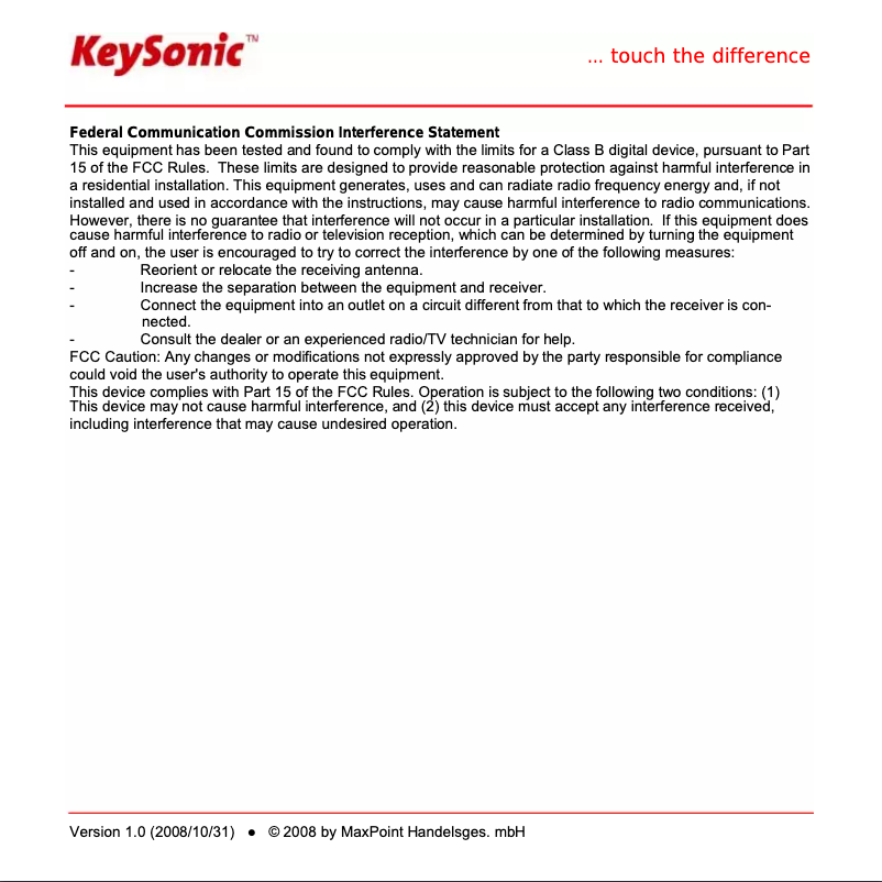 Page n°1 - Manuel utilisateur KeySonic KSM-1000RFM