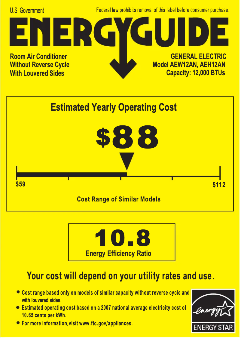 Page 1 de la notice Manuel utilisateur GE AEW12AN