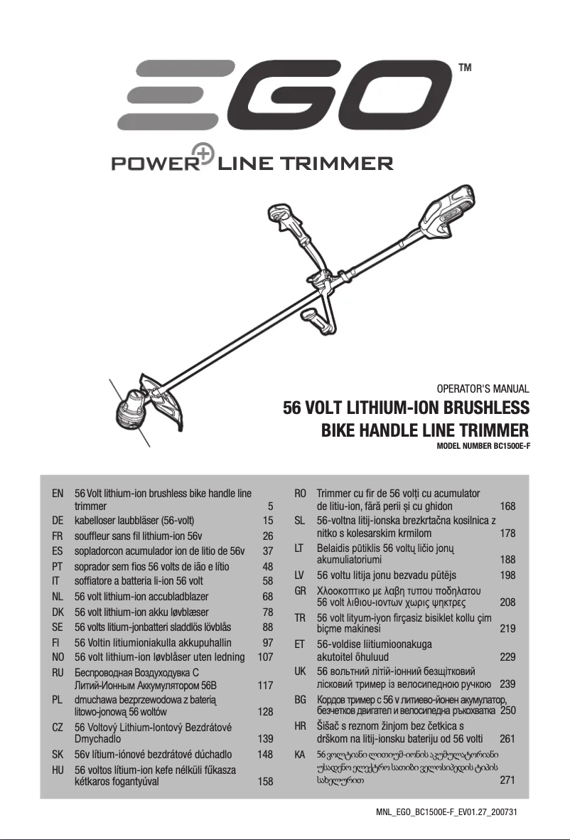 Page n°1 - Manuel utilisateur EGO BC1500E