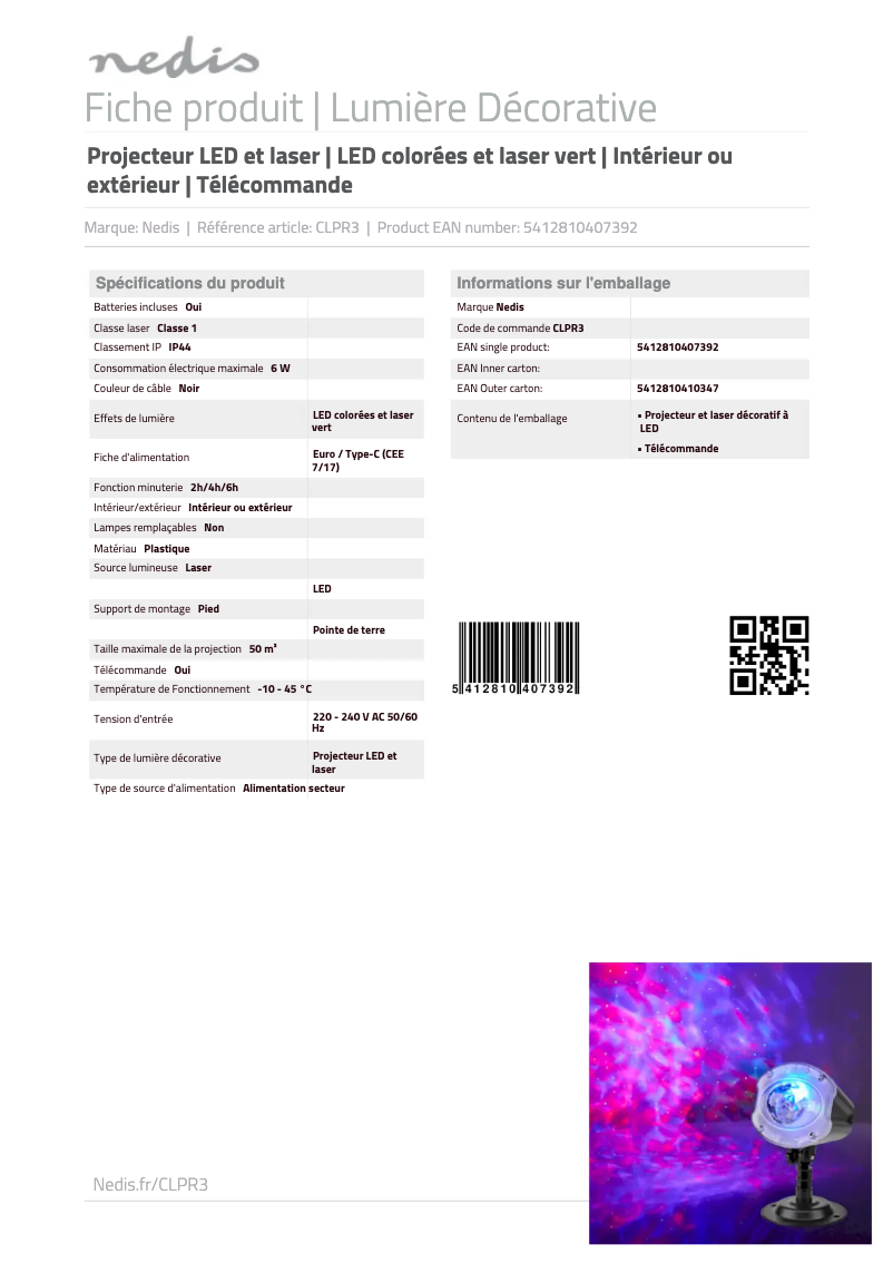 Page 1 de la notice Manuel utilisateur Nedis CLPR3