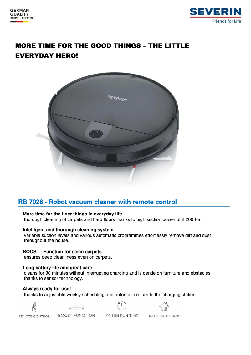 Page 1 de la notice Fiche technique Severin RB 7026