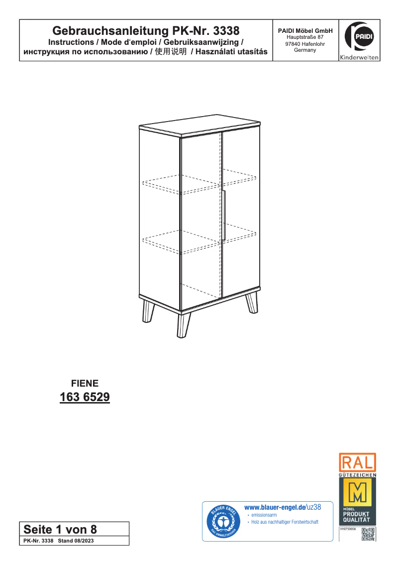 Page 1 de la notice Manuel utilisateur Paidi Fiene