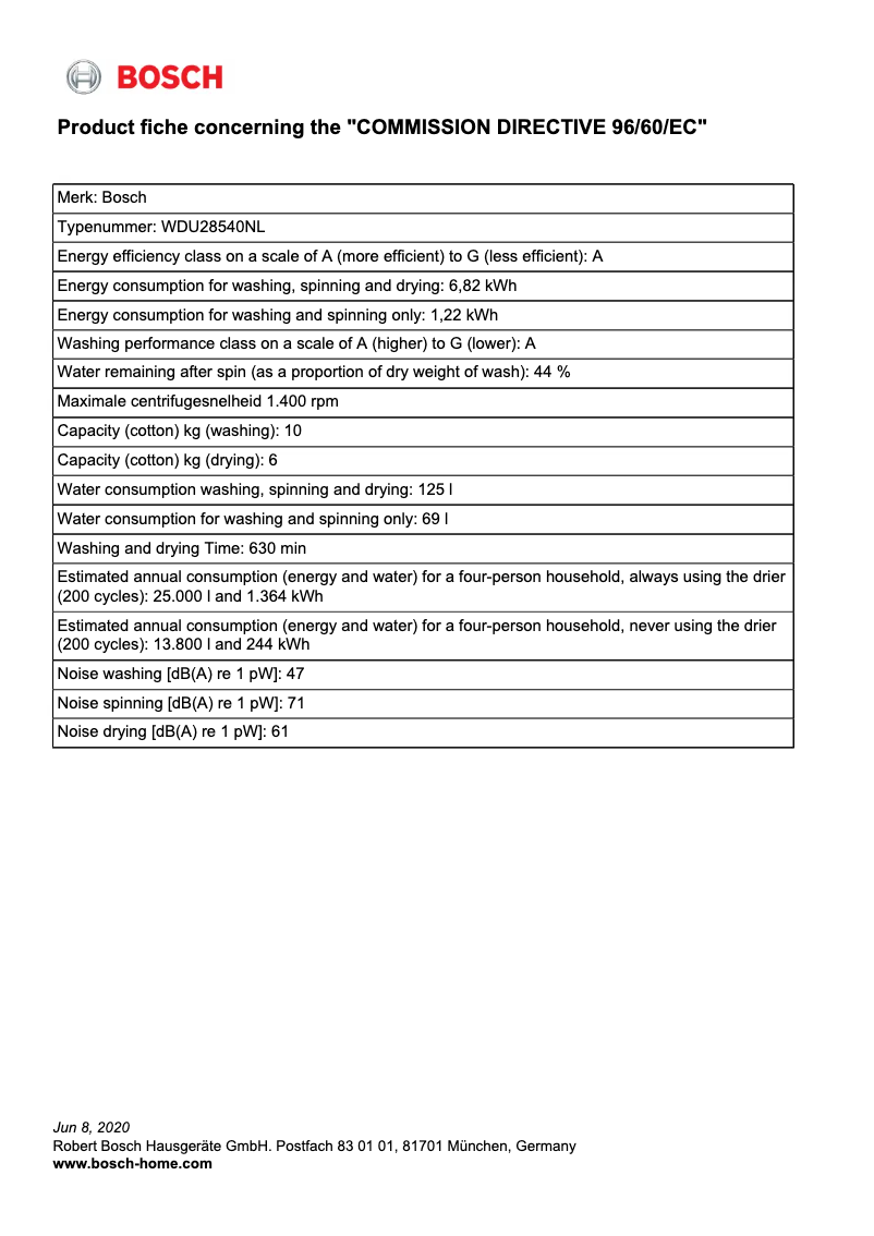 Page n°1 - Mode d'emploi Bosch WDU28540NL