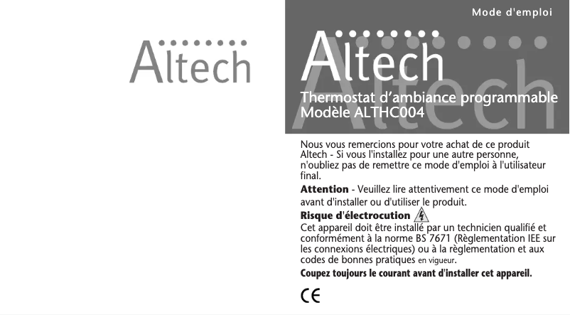 Page n°1 - Manuel utilisateur Altech ALTHC004