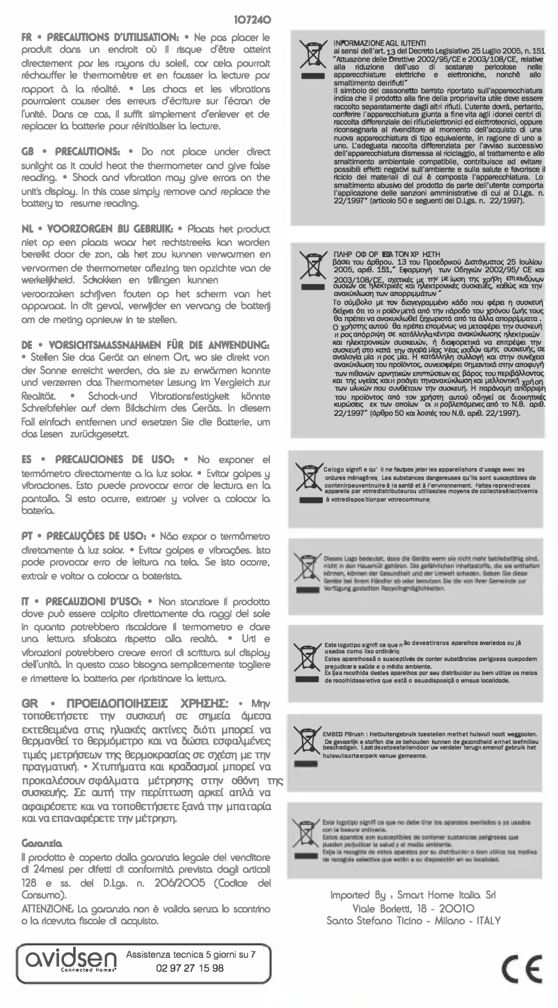 Page 1 de la notice Manuel utilisateur Avidsen 107240