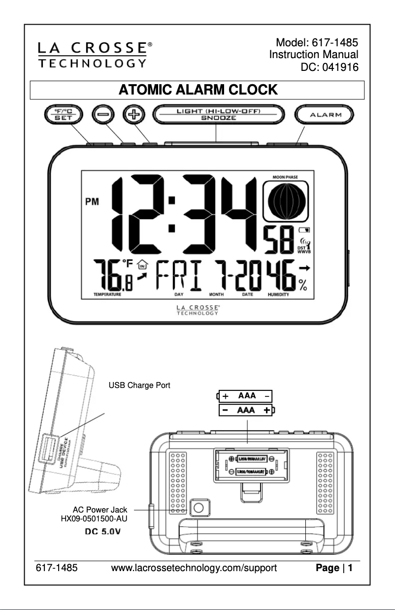 Page n°1 - Manuel utilisateur La Crosse Technology 617-1485BL