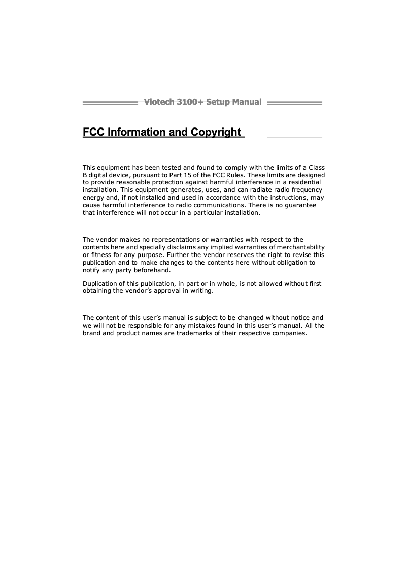 Image de la première page du manuel de l'appareil VioTech 3100+