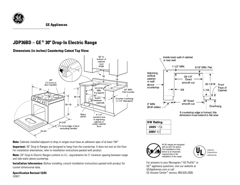 Page 1 de la notice Fiche technique GE JDP36BDCT