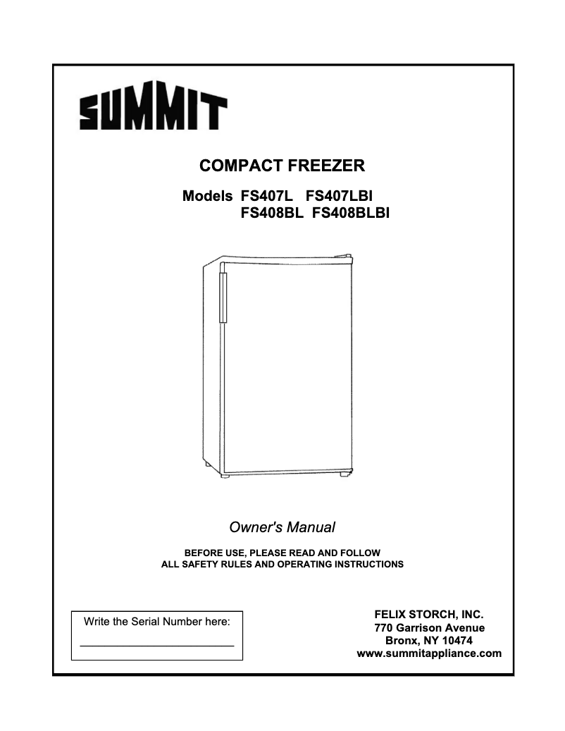 Page n°1 - Manuel d'utilisation et d'entretien Summit FS407L