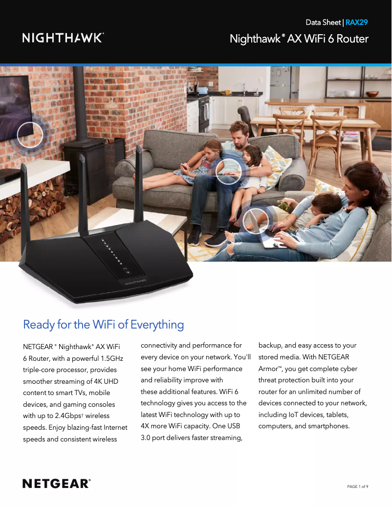 Image de la première page du manuel de l'appareil Nighthawk RAX29