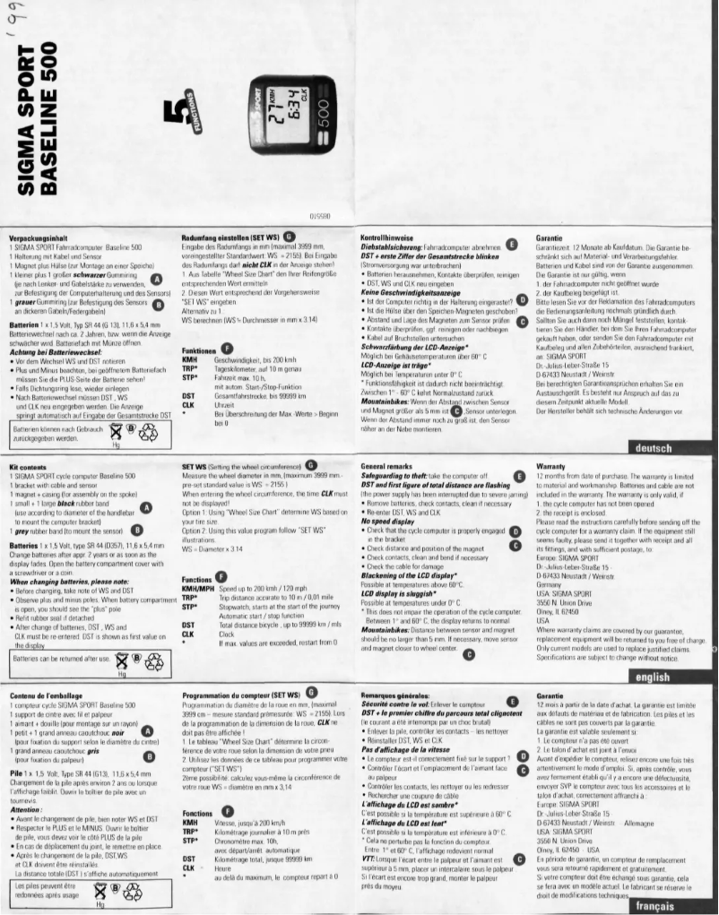 Page 1 de la notice Manuel utilisateur Sigma Baseline 500