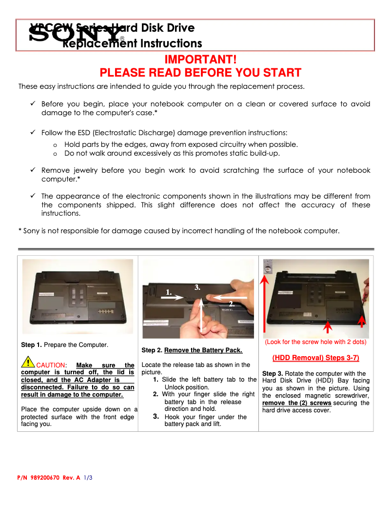 Page n°1 - Manuel utilisateur Sony VPCCW190S