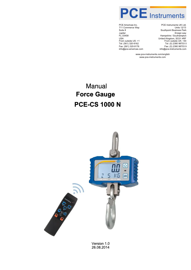 Página 1 del manual Manual de usuario PCE Instruments PCE-CS 1000N