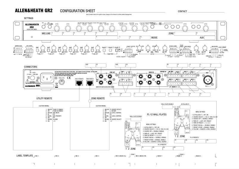 Página 1 del manual Ficha técnica Allen & Heath GR2