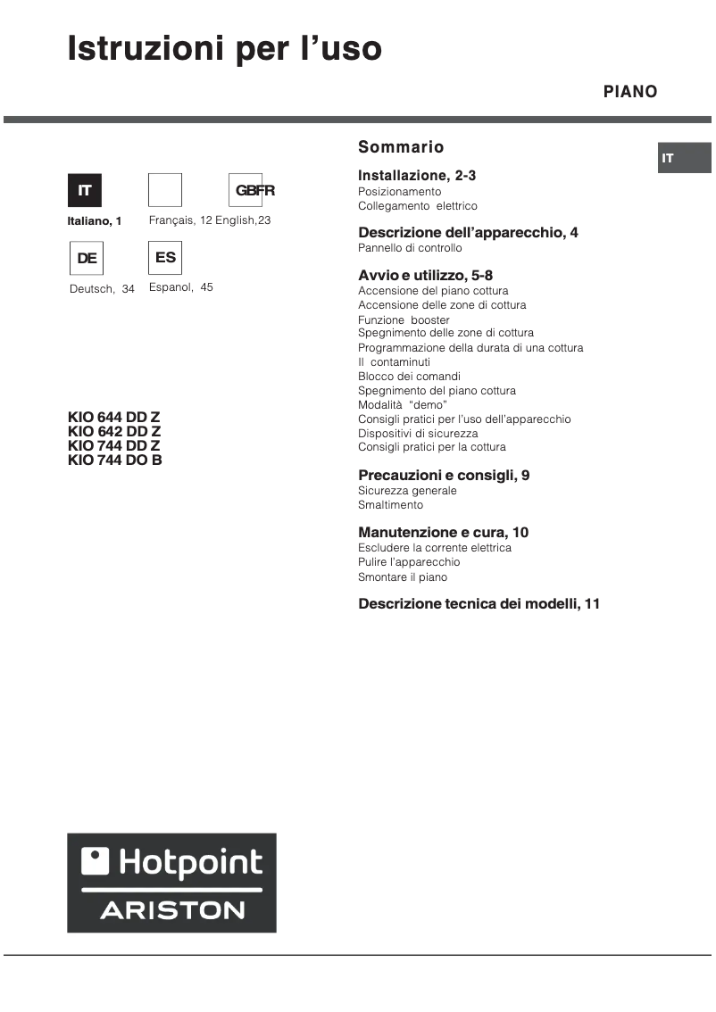 Image de la première page du manuel de l'appareil KIO 644 DD Z