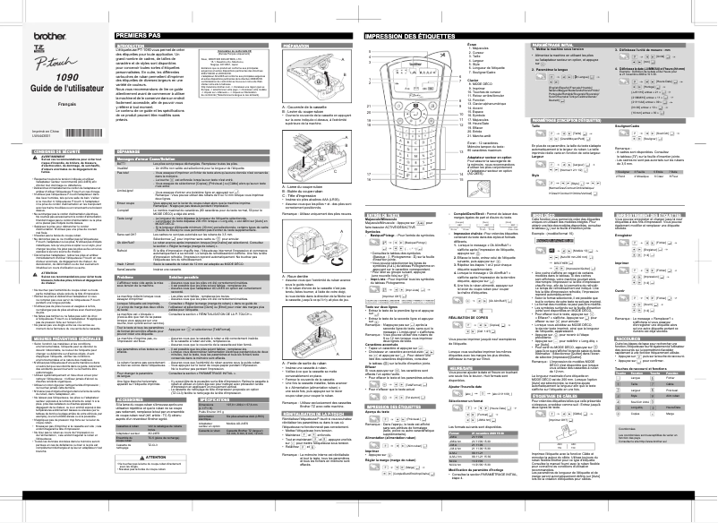 Page n°1 - Manuel utilisateur Brother P-touch 1090