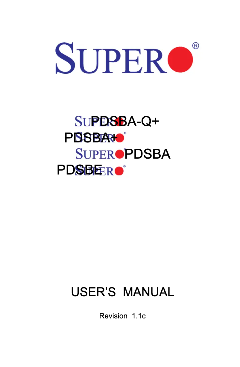 Page n°1 - Manuel utilisateur Supermicro PDSBA-Q+