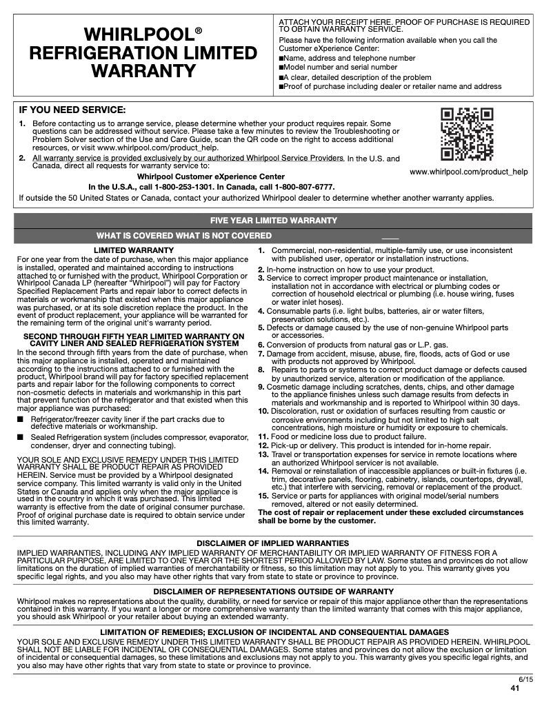 First page image of the manual for WRF992FIFH