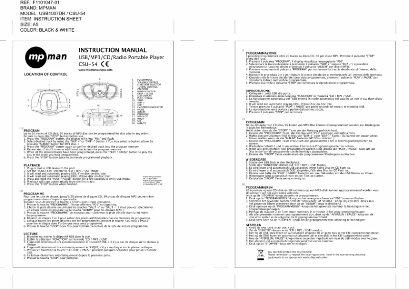 Image de la première page du manuel de l'appareil CSU-54
