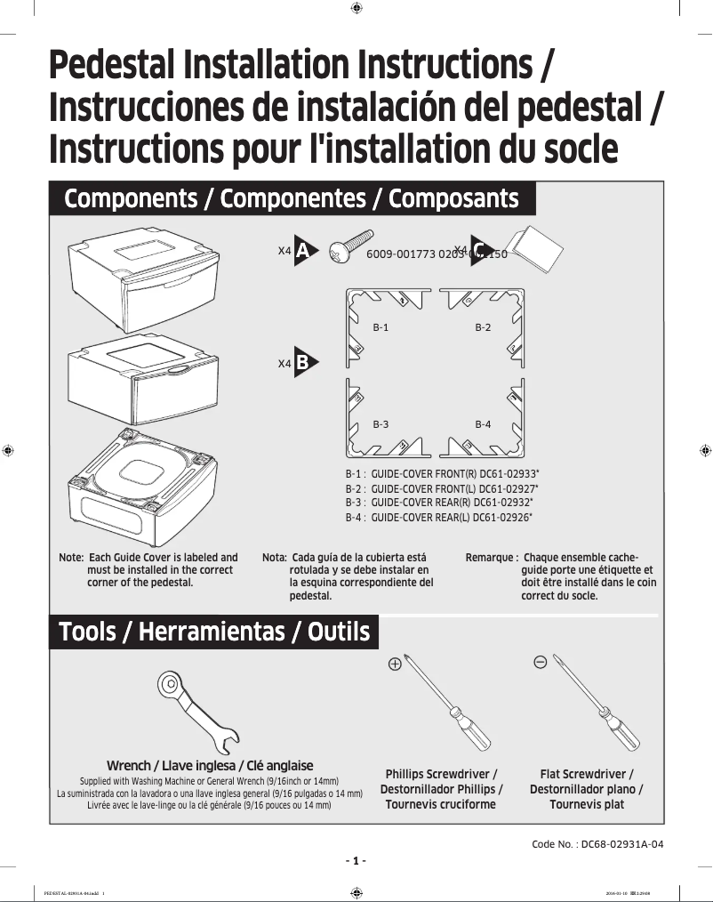 Page 1 de la notice Guide d'installation Samsung WE357A0Z