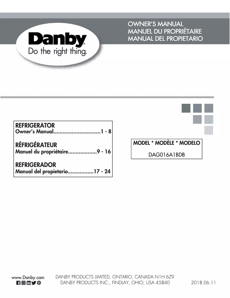 Page n°1 - Manuel utilisateur Danby DAR016B1BM
