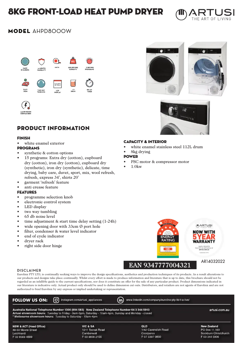First page image of the manual for AHPD8000W