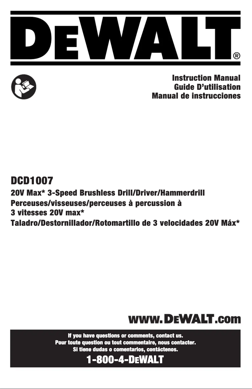 Page 1 de la notice Manuel utilisateur DeWalt DW979