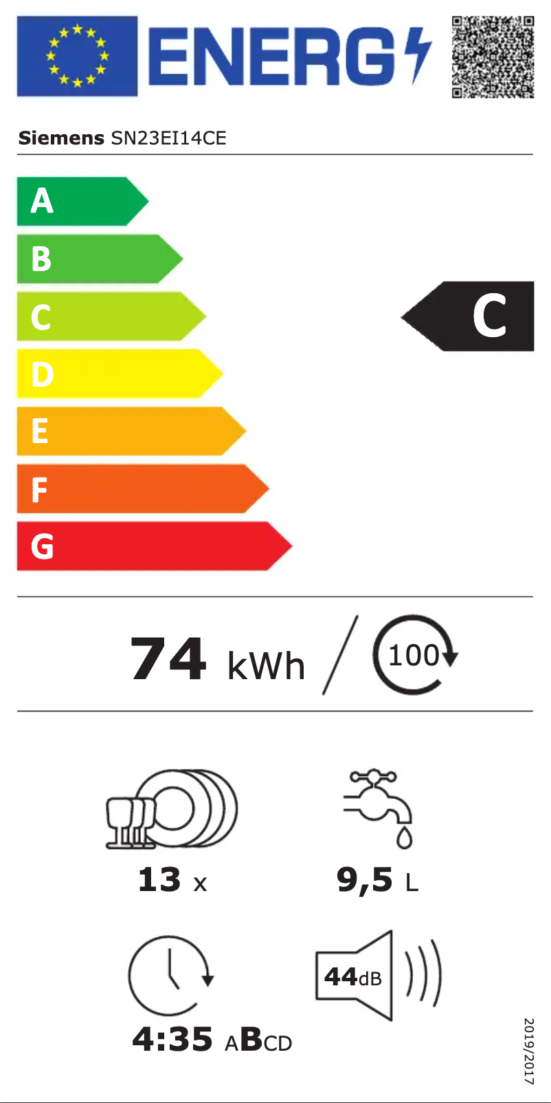 Page n°1 - Label énergétique Siemens SN23EI14CE