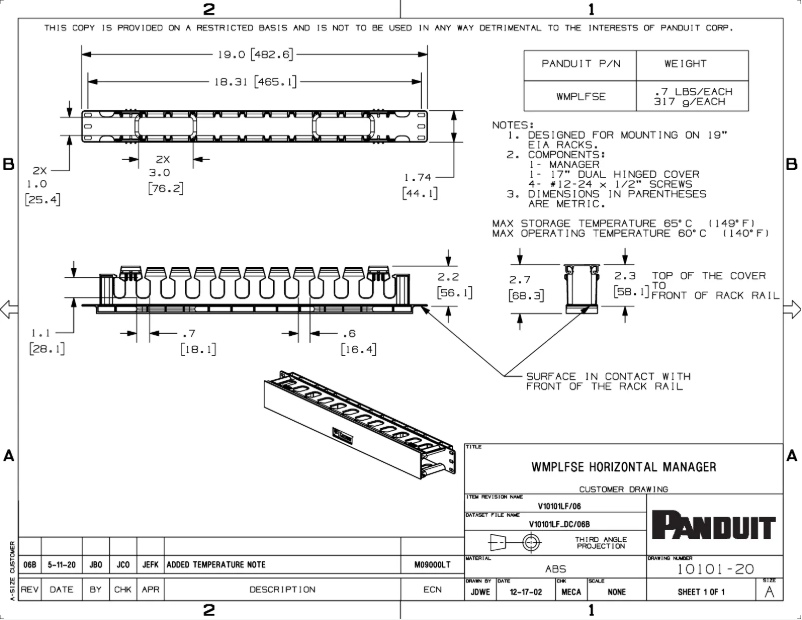 Page n°1 - Dessin technique Panduit WMPLFSE