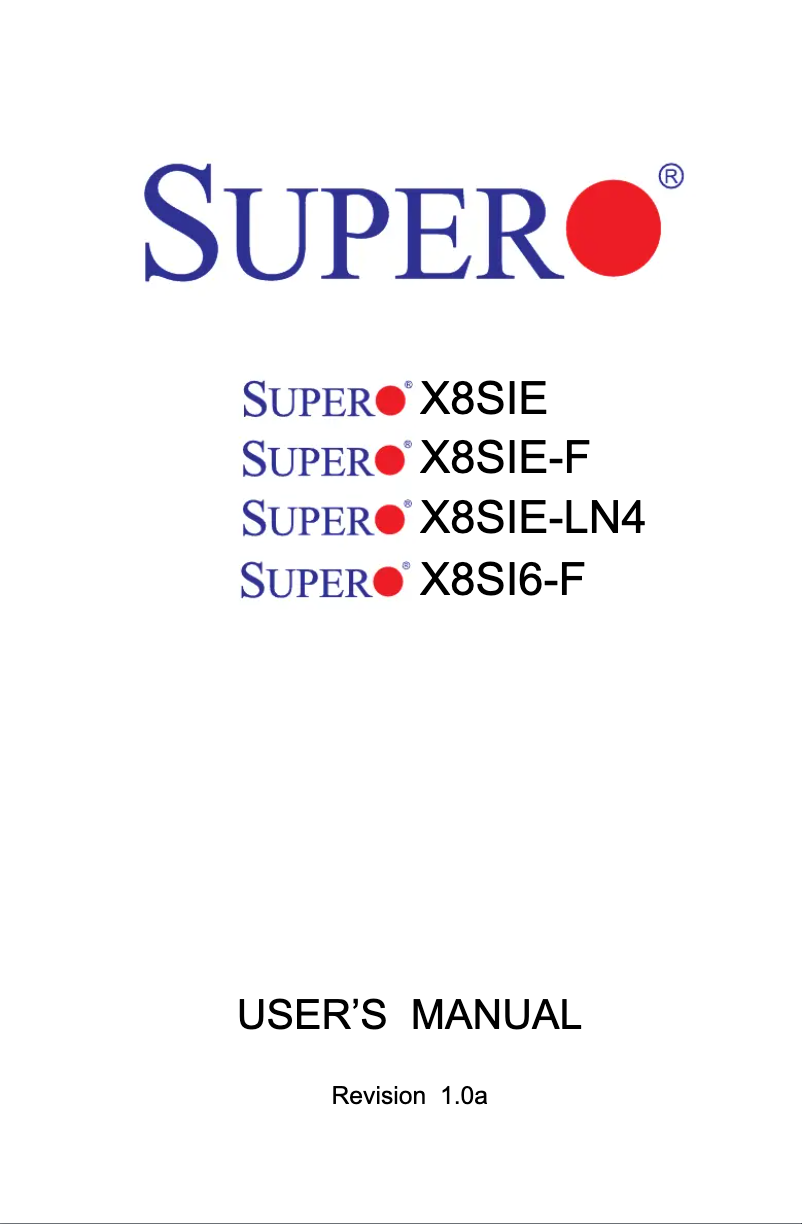 Page n°1 - Manuel utilisateur Supermicro MBD-X8SIE-F-O