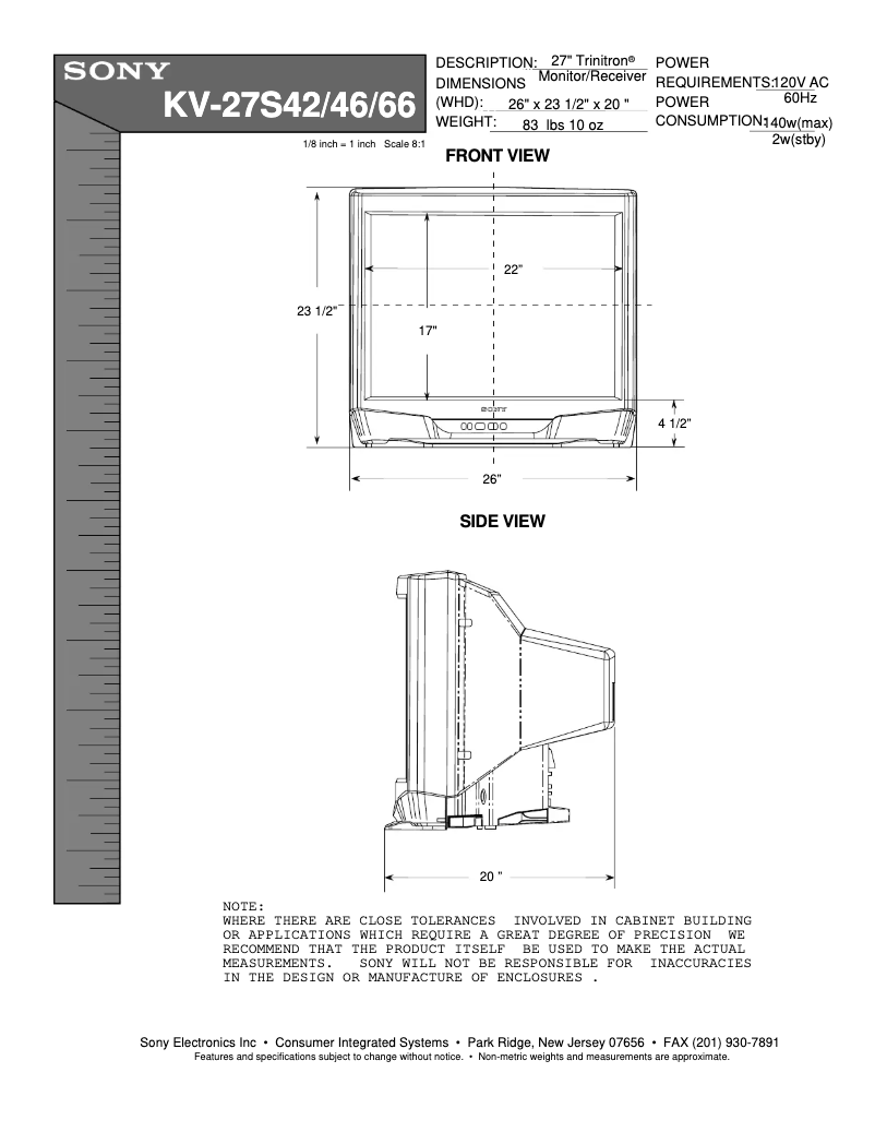 Page 1 de la notice Guide d'installation Sony KV-27S66