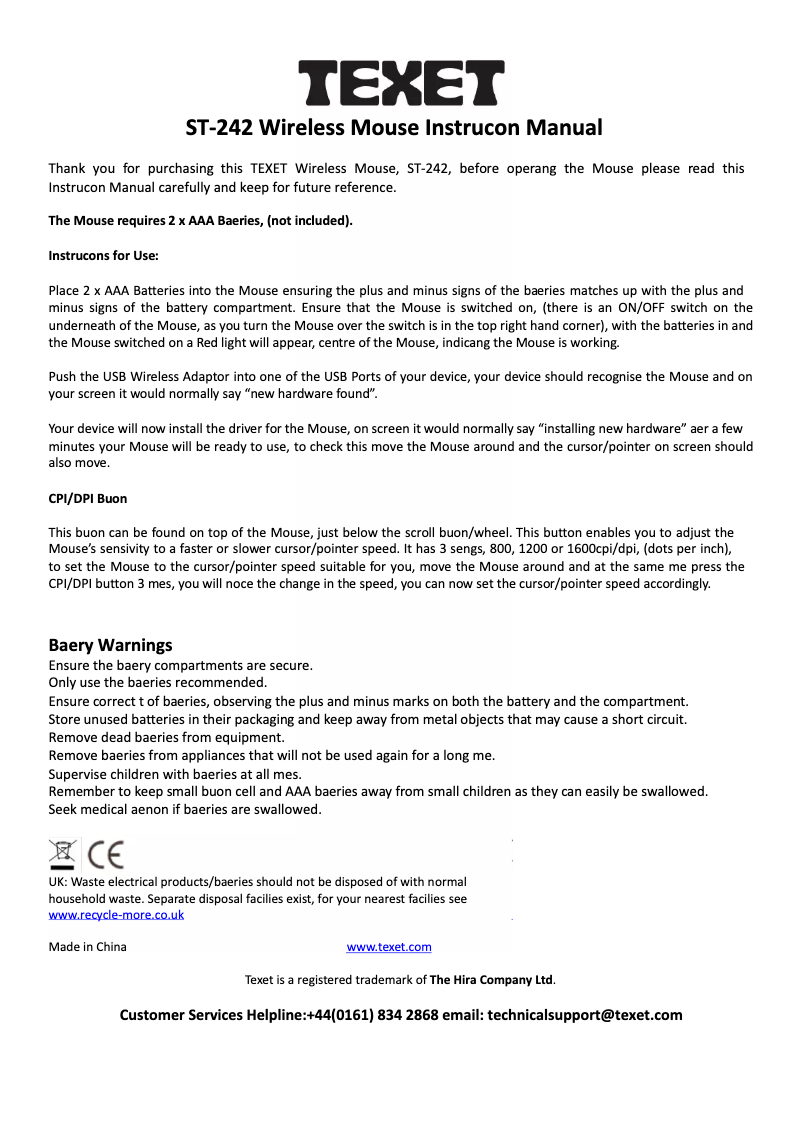 Page 1 de la notice Manuel utilisateur Texet ST-242