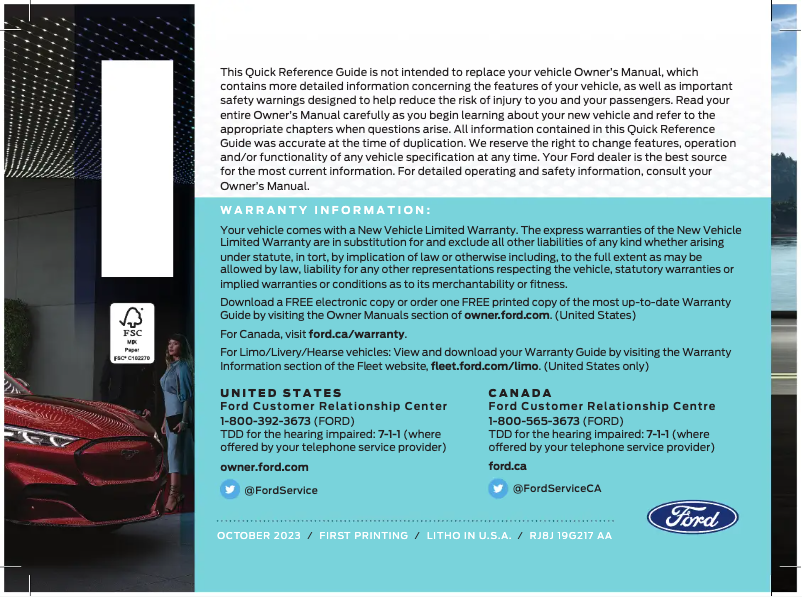 Page 1 de la notice Guide de démarrage rapide Ford Mustang Mach-E (2024)