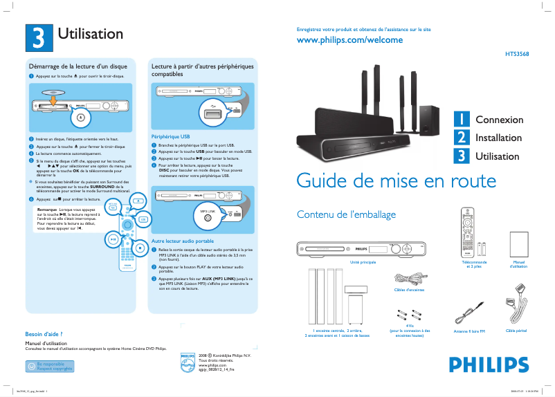 Page n°1 - Guide de démarrage rapide Philips HTS3568