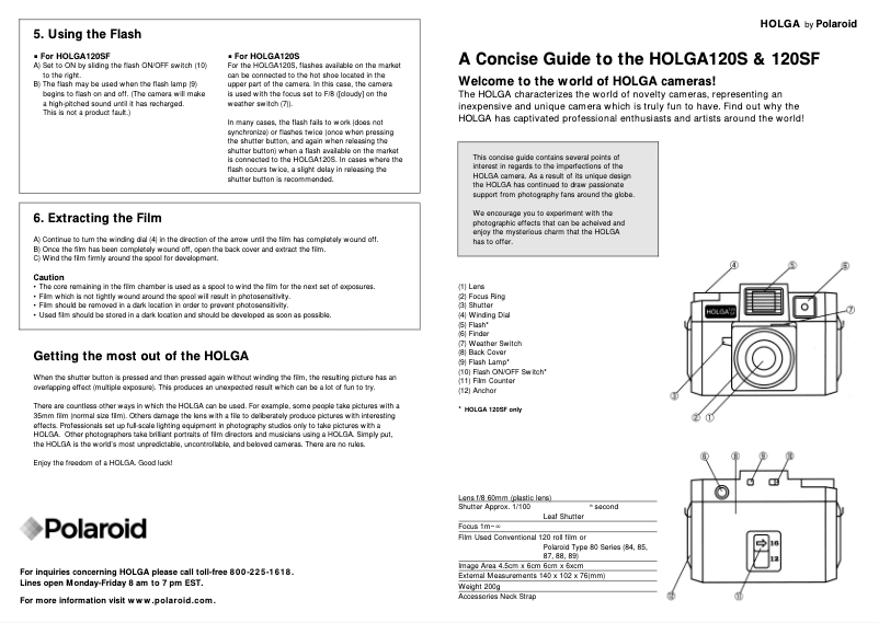 Image de la première page du manuel de l'appareil Holga 120 SF